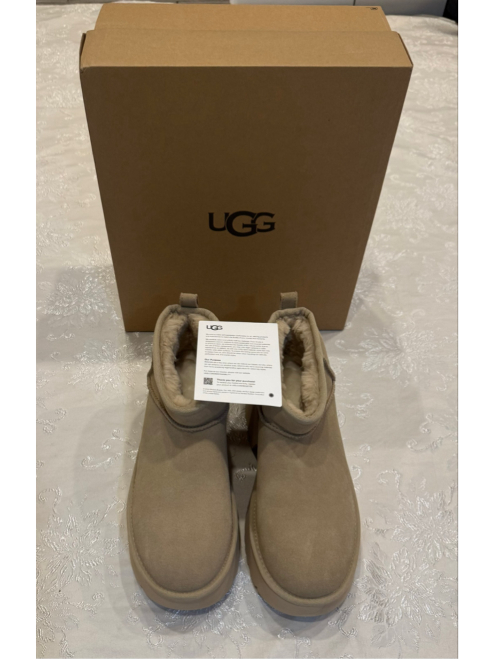 UGG Classic Ultra Mini New Heights Platform Boots Mustard Seed 10 NWT
